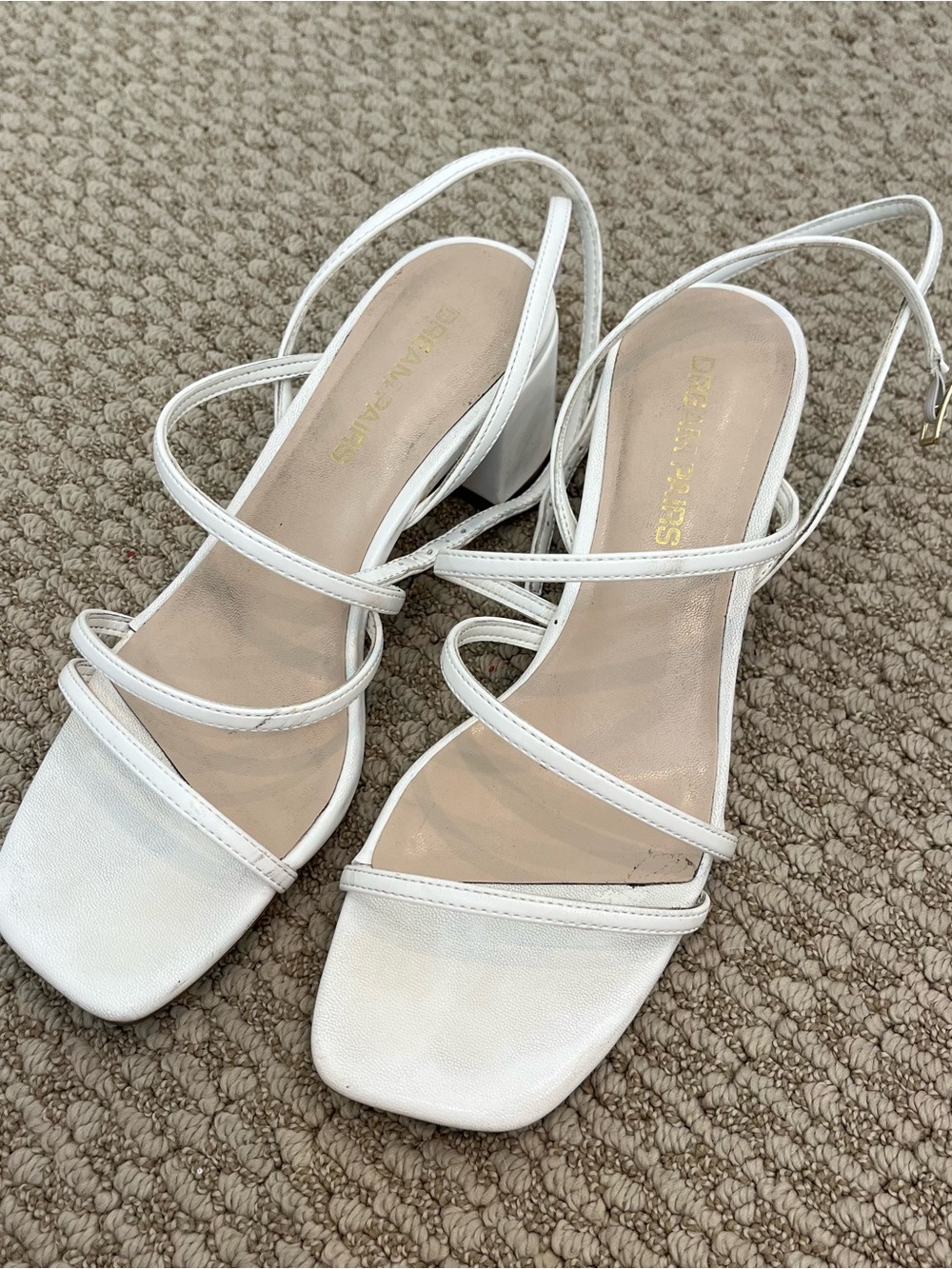 Dream Pairs White Strappy Low Block Heel Sandals
